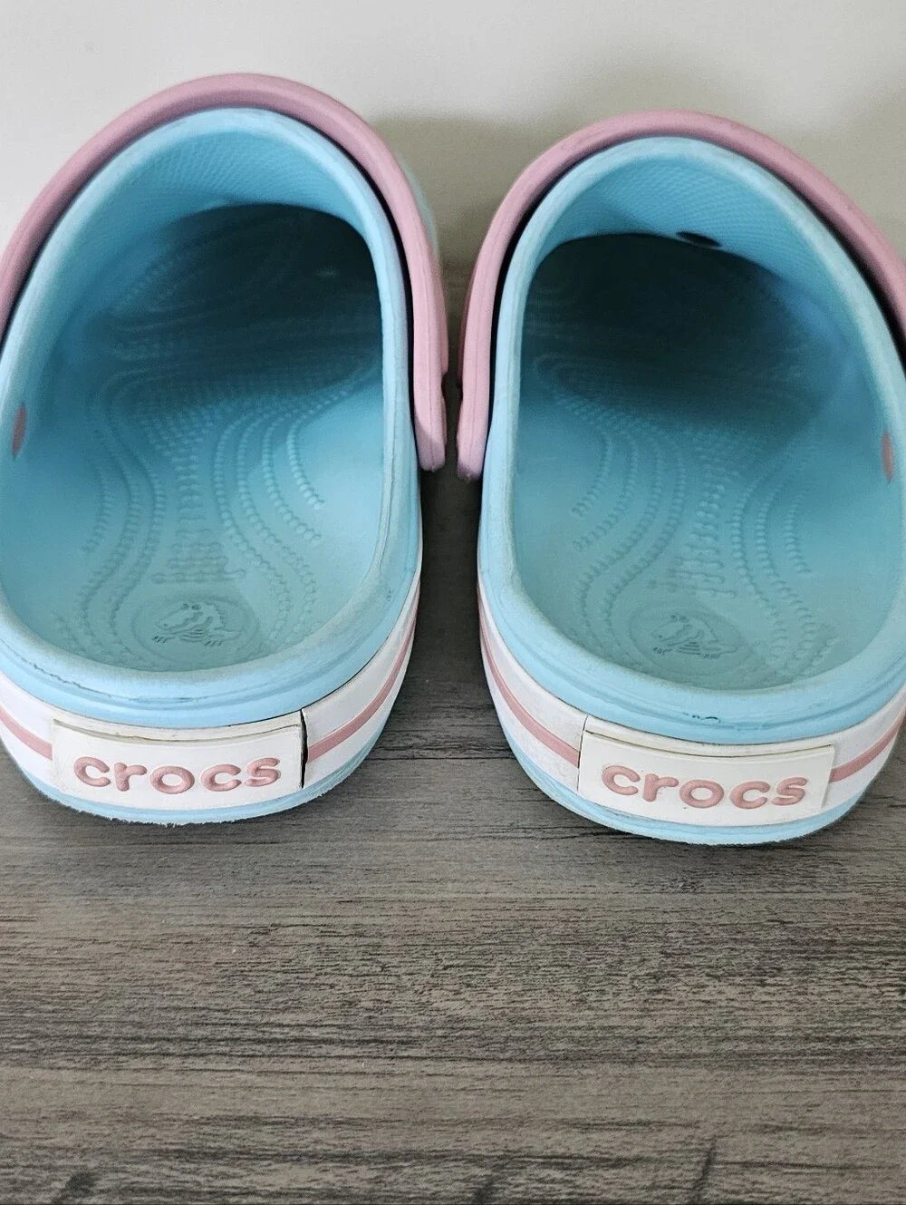 CROCS Kid Light Blue Clog Sandal Pink Trim Charms Girl J 3 Hello Kitty Minecraft